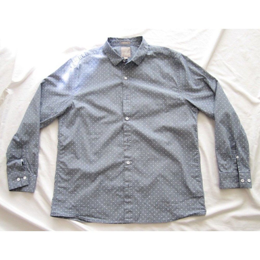 Men's A-Frame Regular Cotton Button Up Polka Dot Long Sleeve‎ Shirt Sz L (MT195)